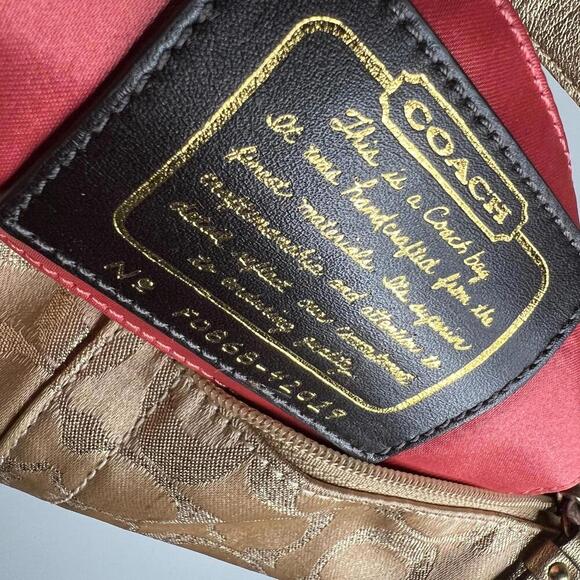 Coach Metallic Gold Signature Jacquard Small Hobo Shoulder Bag Red Lining F0969 - Picture 4 of 8